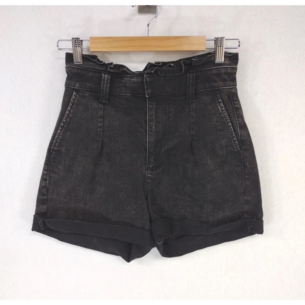 Express Women 2 Paperbag Shortie Off Black Extreme High Rise Cotton Denim Shorts